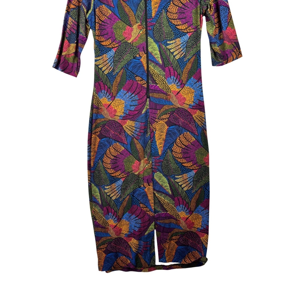 Farm Rio Dress Tropical Bird Flowers Macaws Midi Womens Large Multicolor Boho - Picture 12 of 16